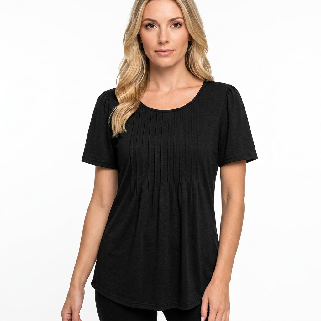 Bloom Damen Top – Ditsy Blumenprint & Falten mit Rundhalsausschnitt