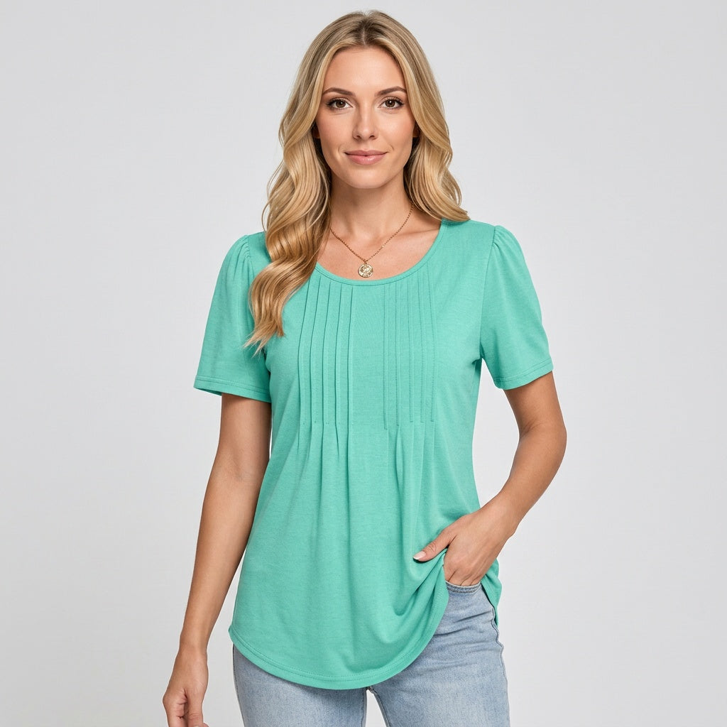 Bloom Damen Top – Ditsy Blumenprint & Falten mit Rundhalsausschnitt