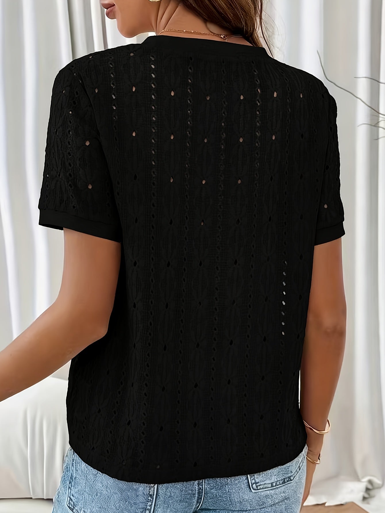 Damen T-Shirt – Jacquard & Rundhals Kurzarm Minimalistisch