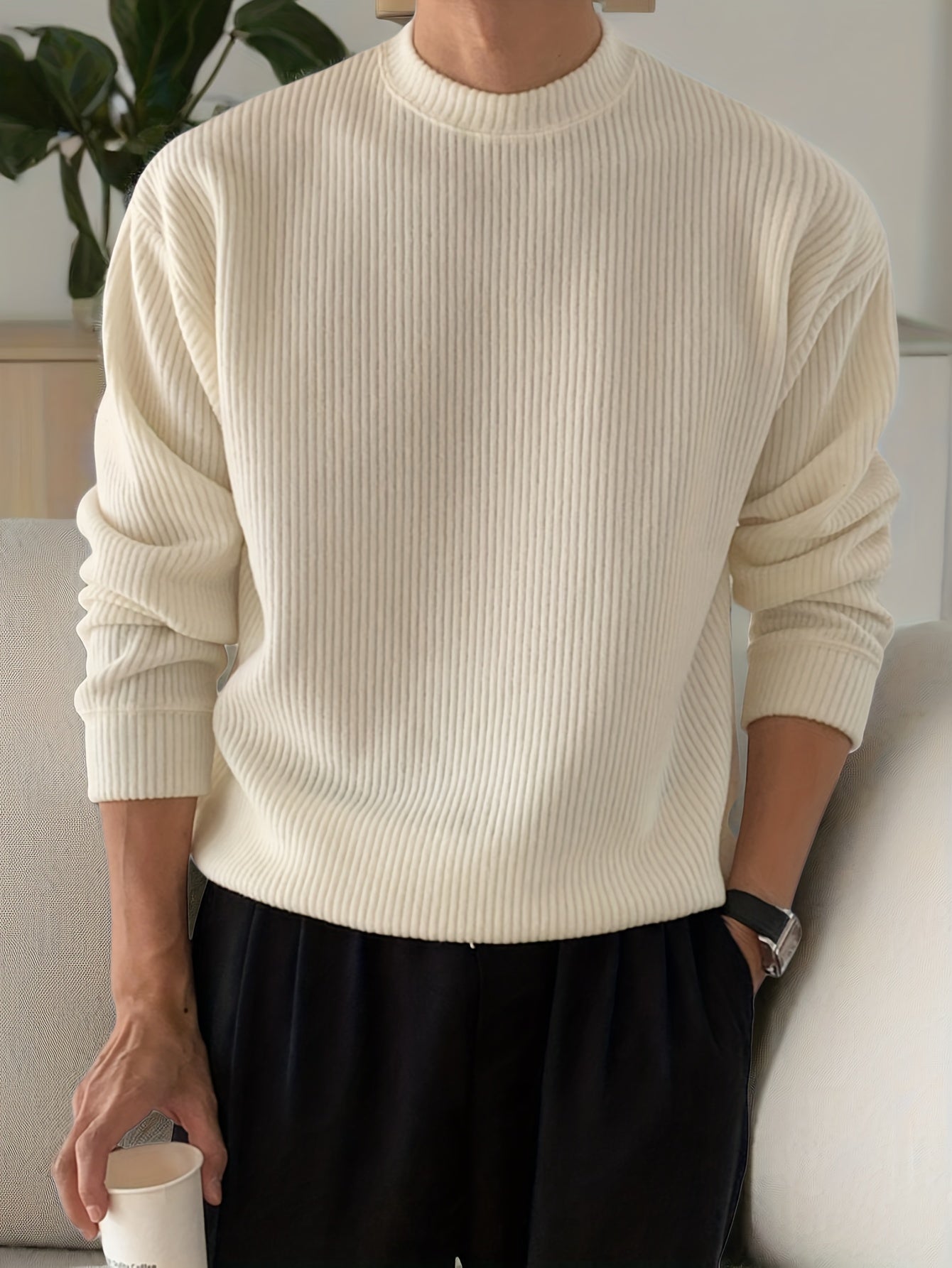 Herren Lockerer Strickpullover mit Rundhals
