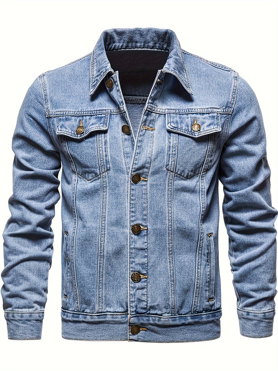 Herren Slim Fit Jeansjacke mit Vintage-Reverskragen