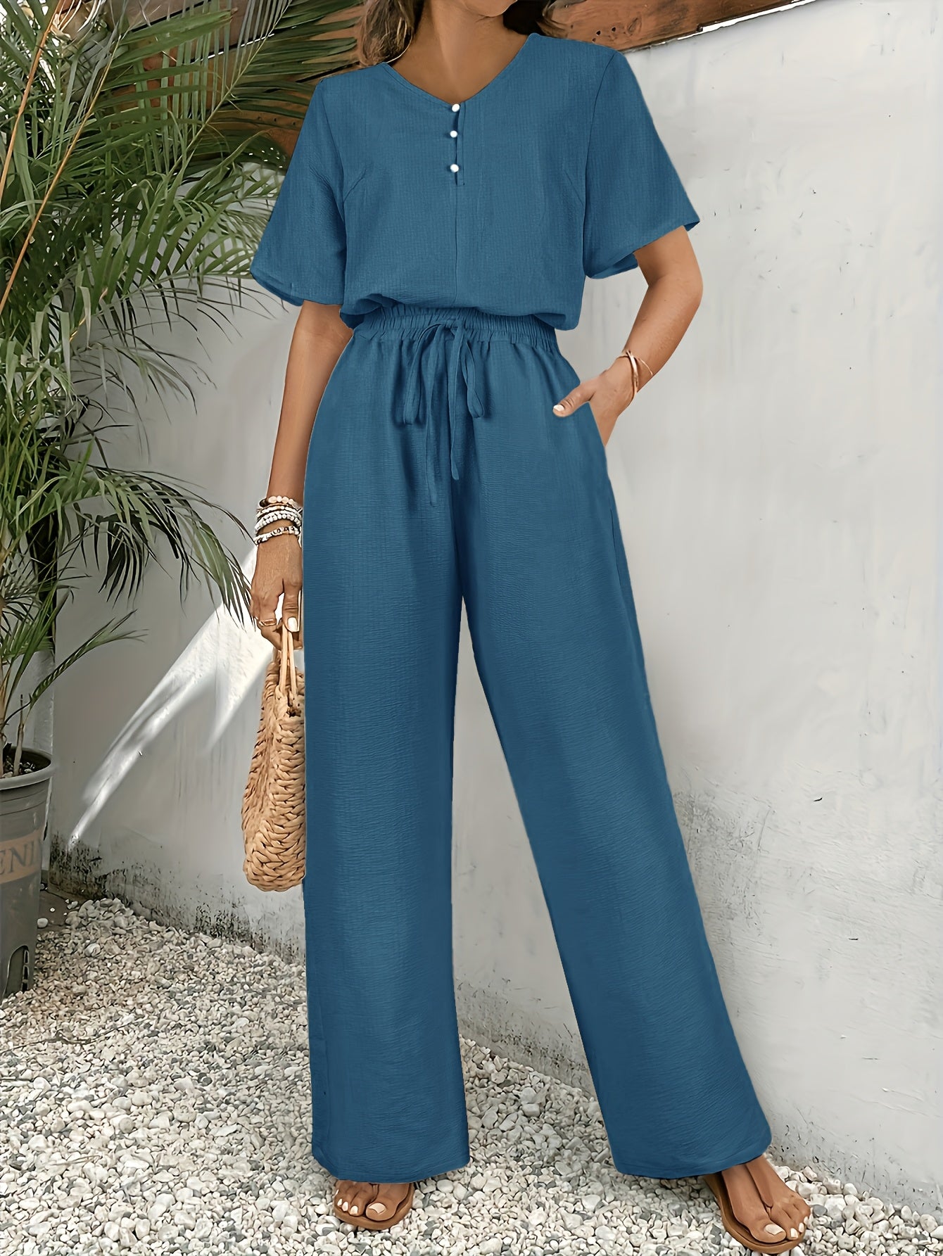 Damen Set – Boho V-Ausschnitt & Schlaghose Elegant