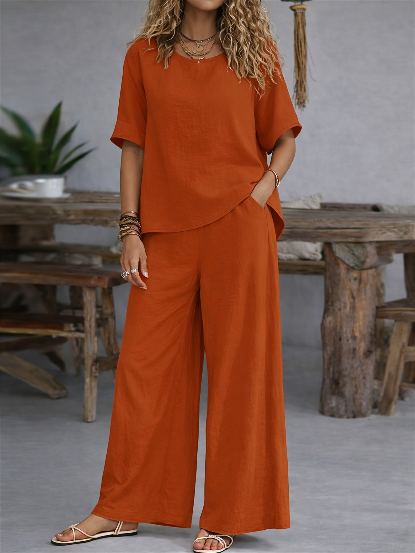 Damen Set – Zweiteiler Shirt & Weite Hose Lässig