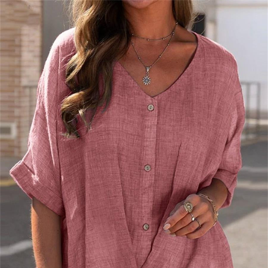 Sommer Damen Bluse mit V-Ausschnitt – Coral & Bequem