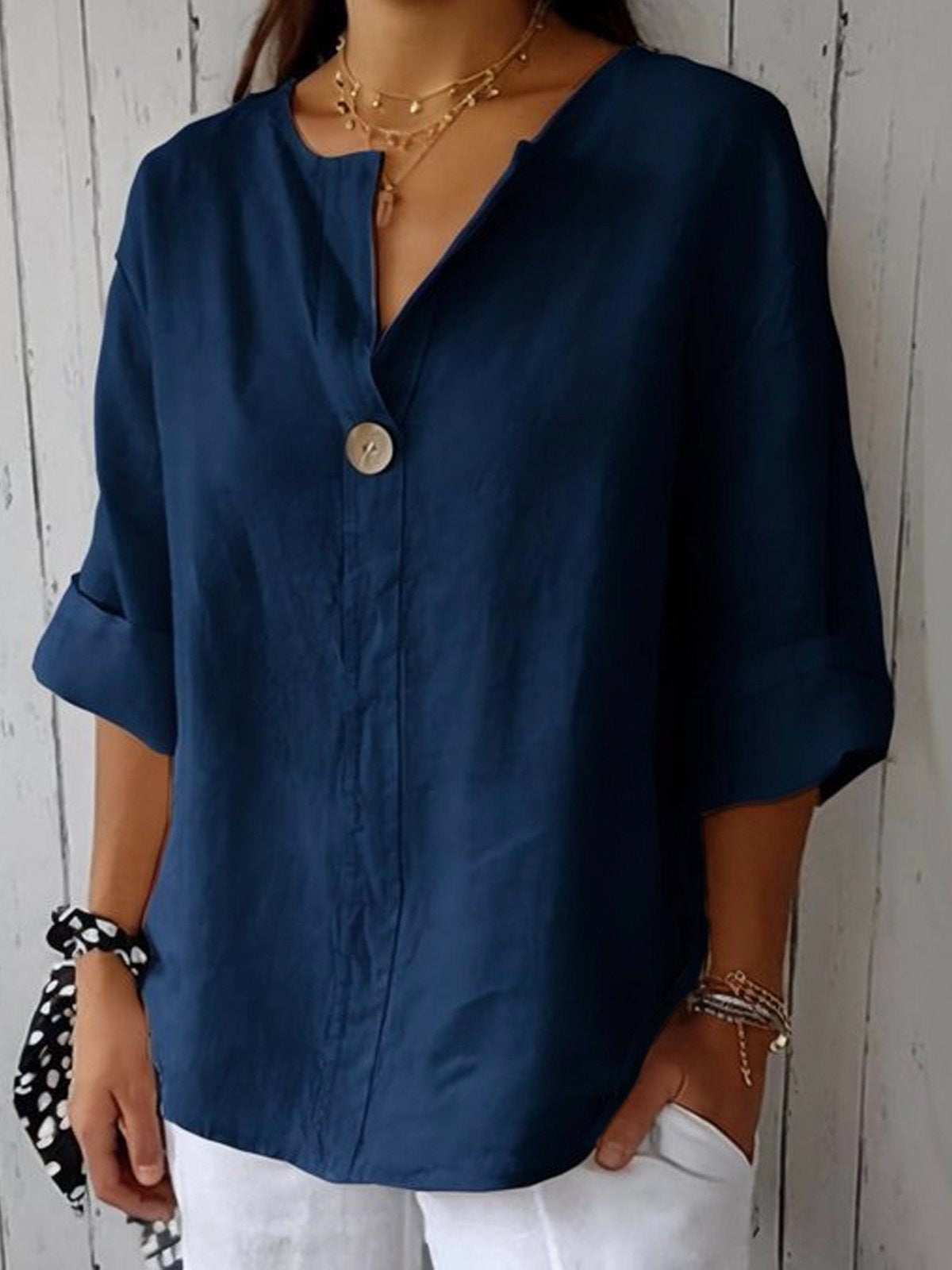 Damen Bluse – Baumwolle 3/4 Ärmel Lässig Elegant