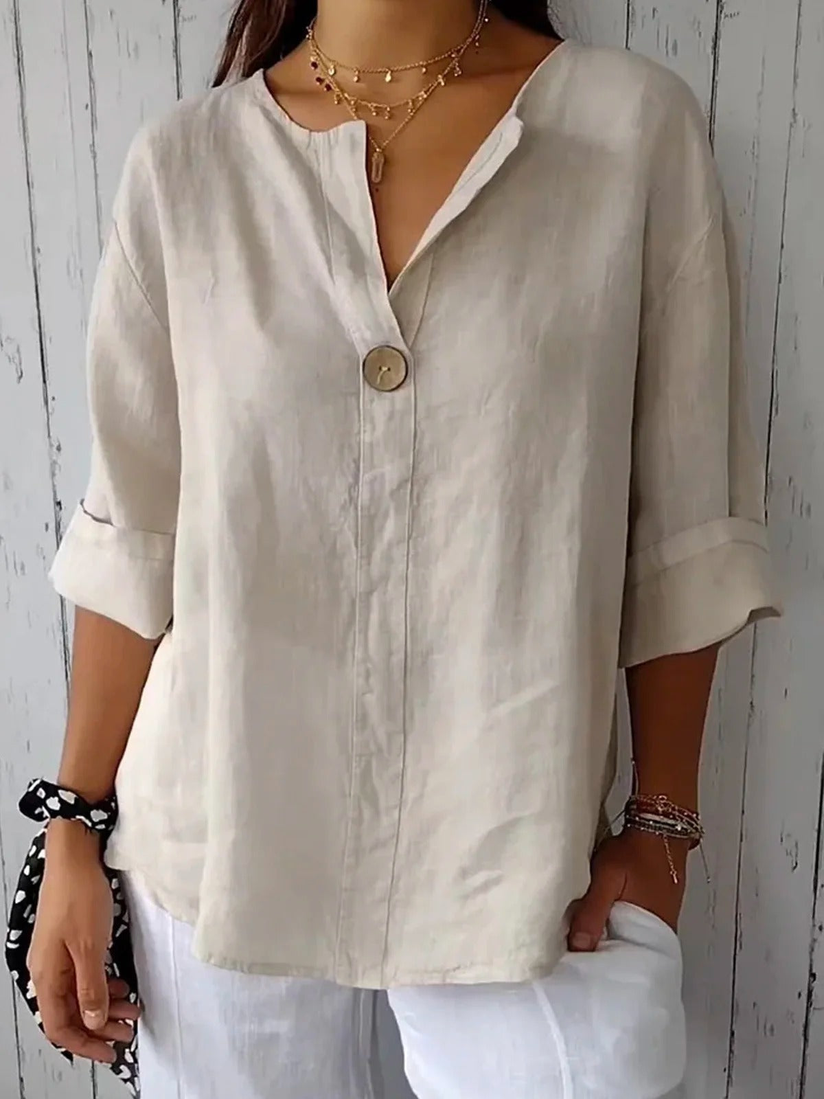 Damen Bluse – Baumwolle 3/4 Ärmel Lässig Elegant