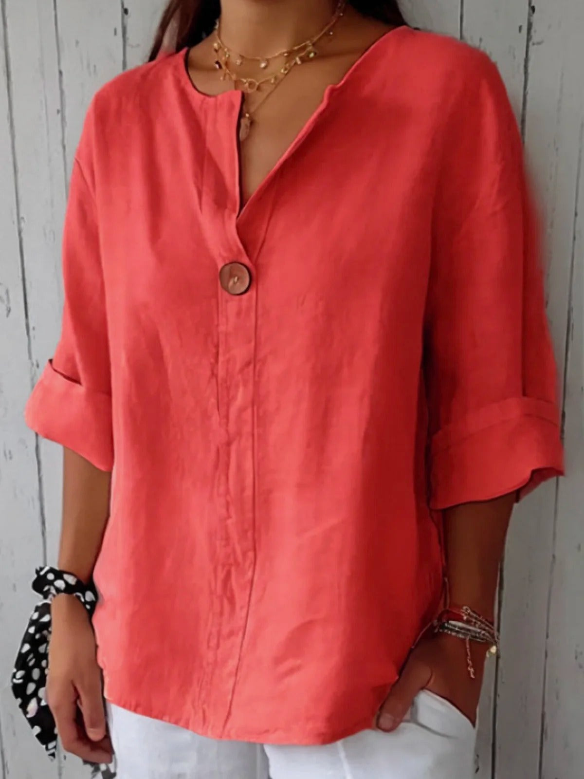 Damen Bluse – Baumwolle 3/4 Ärmel Lässig Elegant