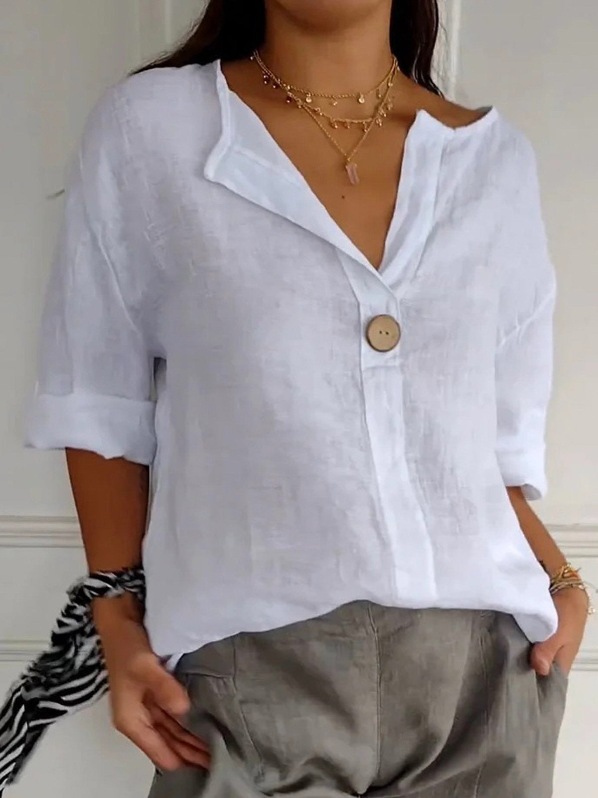 Damen Bluse – Baumwolle 3/4 Ärmel Lässig Elegant