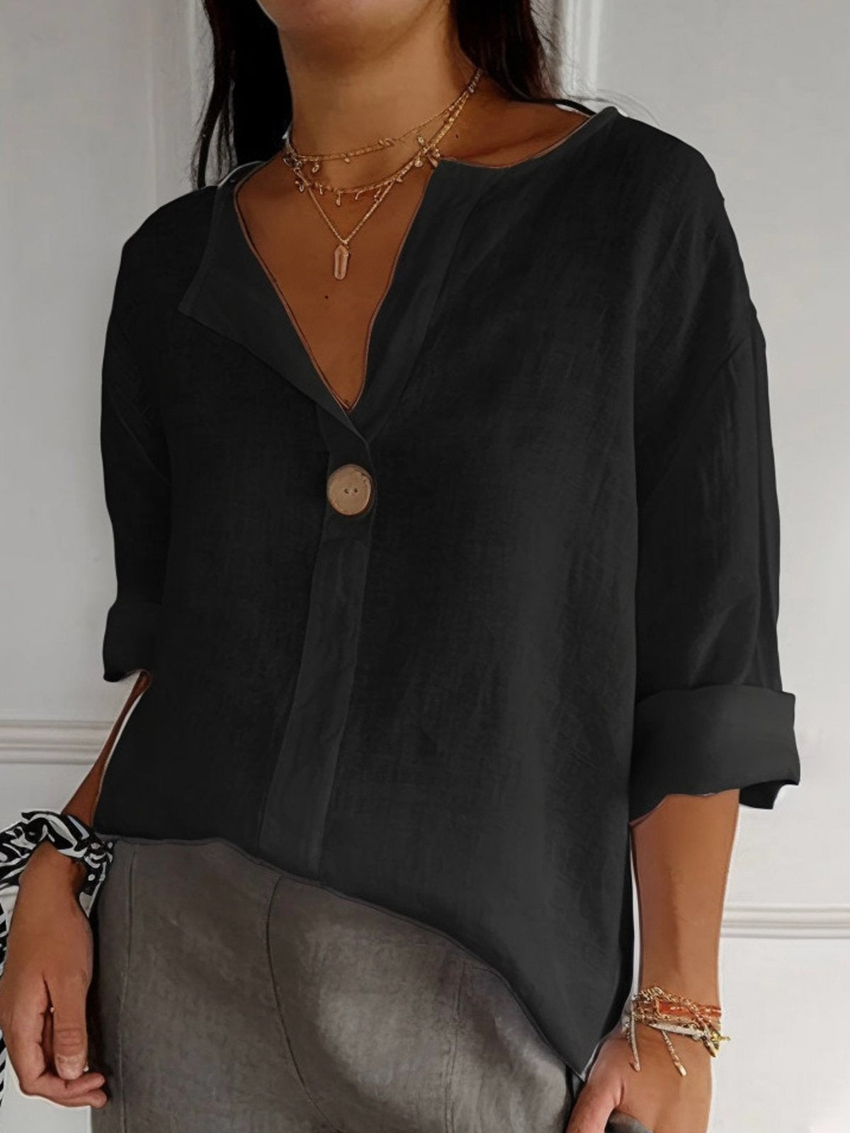 Damen Bluse – Baumwolle 3/4 Ärmel Lässig Elegant