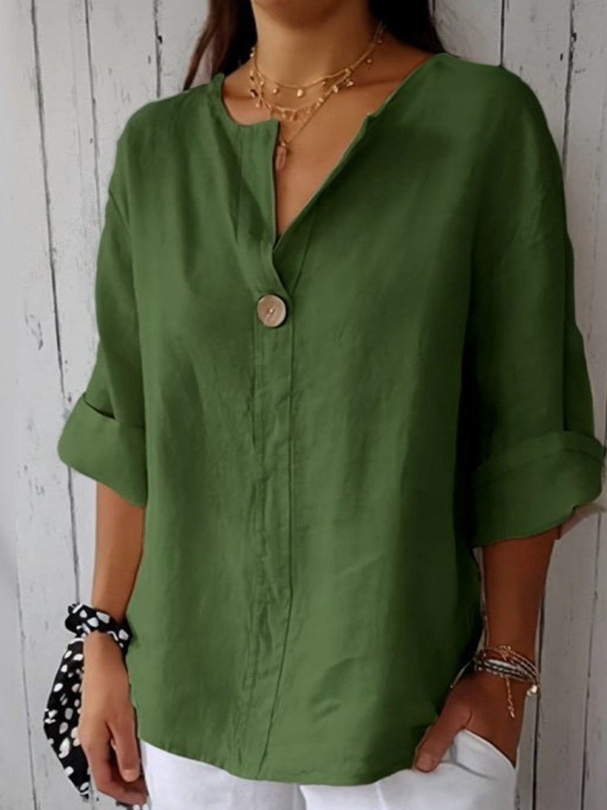 Damen Bluse – Baumwolle 3/4 Ärmel Lässig Elegant
