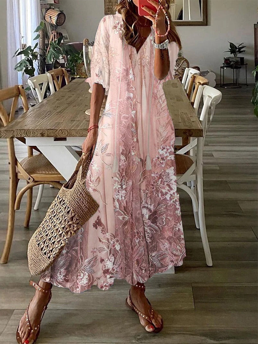 Damen Maxikleid – Floral Spitze V-Ausschnitt Elegant