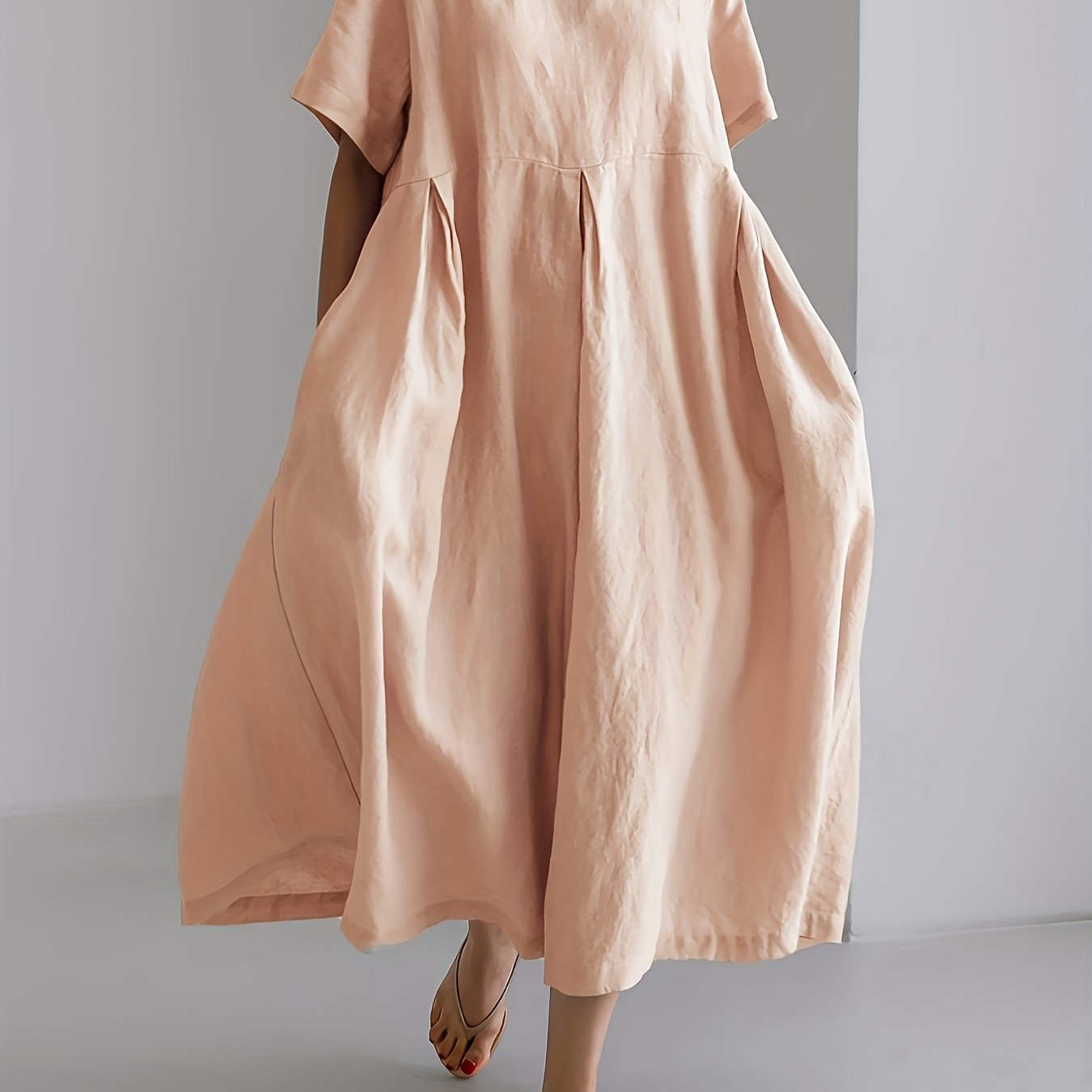 Damen Lockeres Leinenkleid für Frühling und Sommer