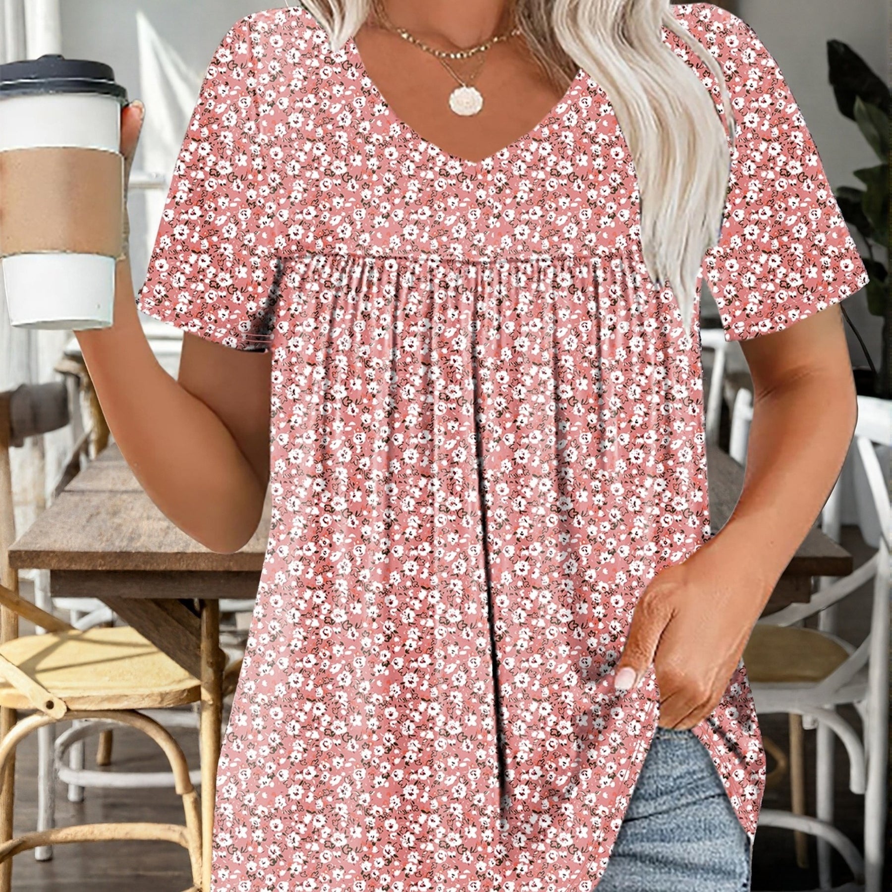 Damen Plus Size T-Shirt – Floraler Print Elegant