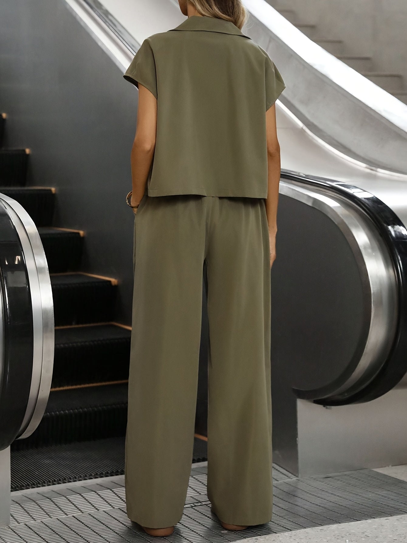 Damen Casual Set mit Kurzarmhemd und Hose