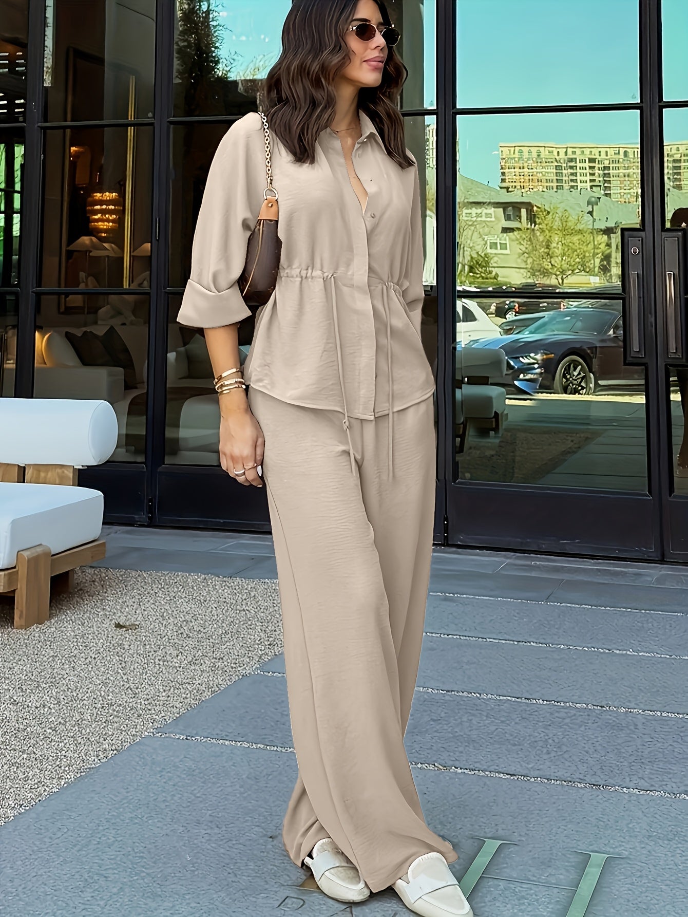Damen Zweiteiliges Set mit Bluse und Weit geschnittener Hose