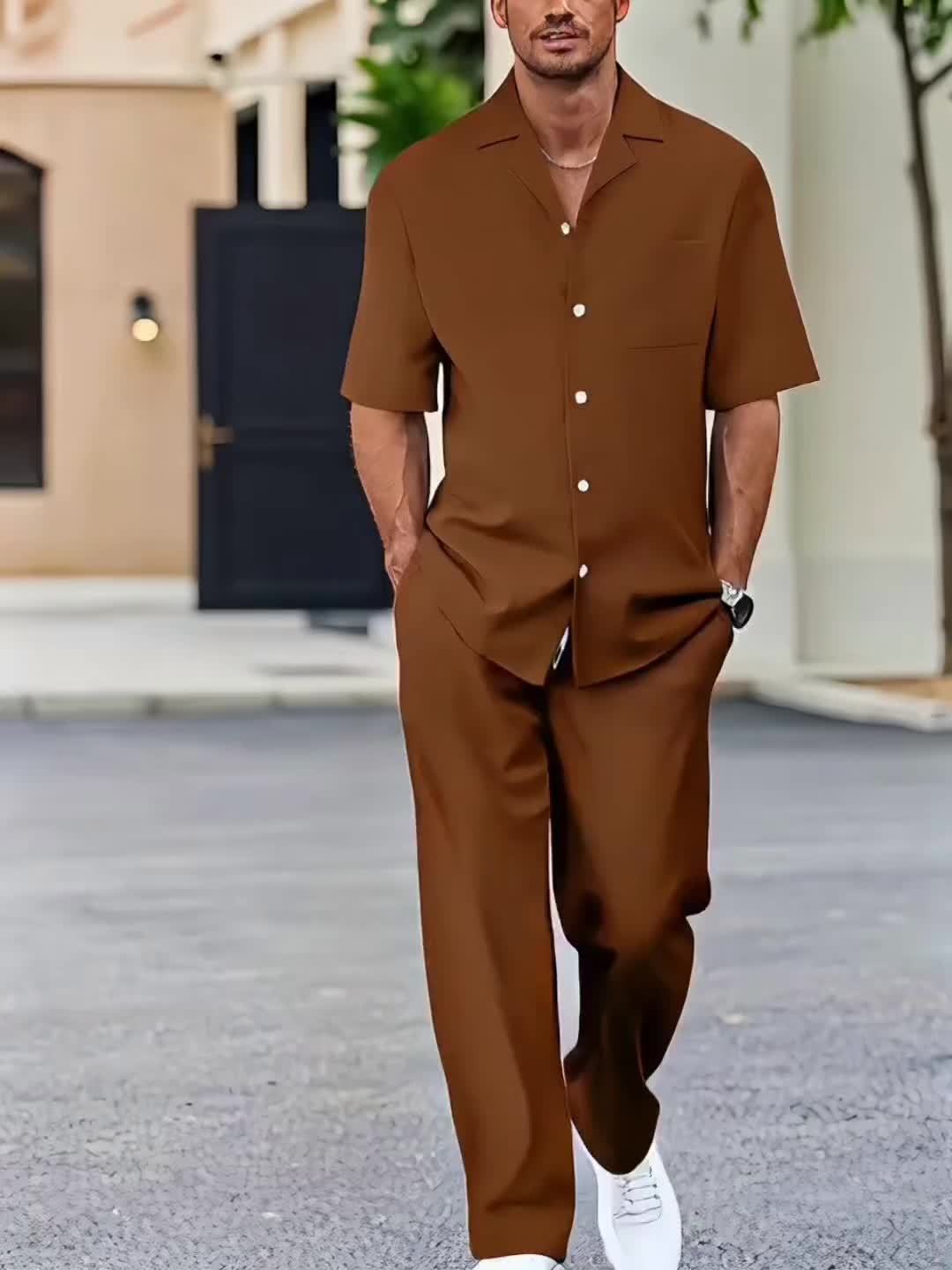 Herren Kurzarm Set mit Hemd und Lockerer Hose