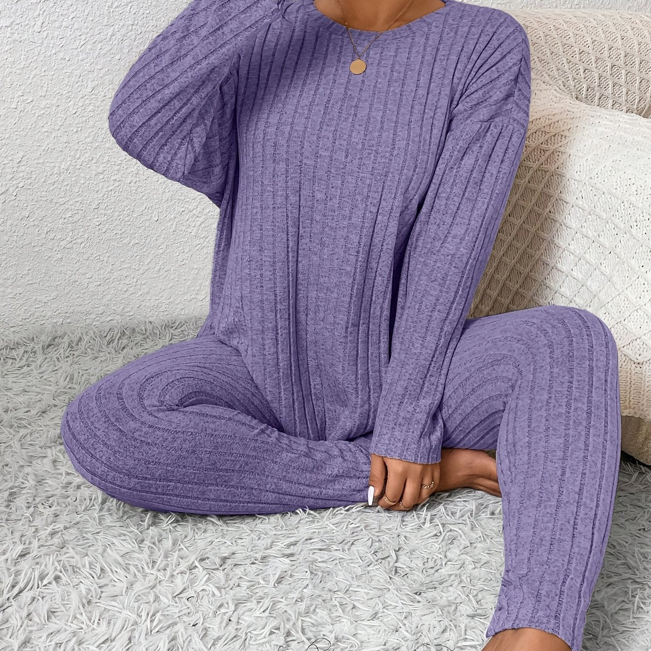 Damen Pyjama-Set in Großen Größen mit Langarm-Oberteil und Hose