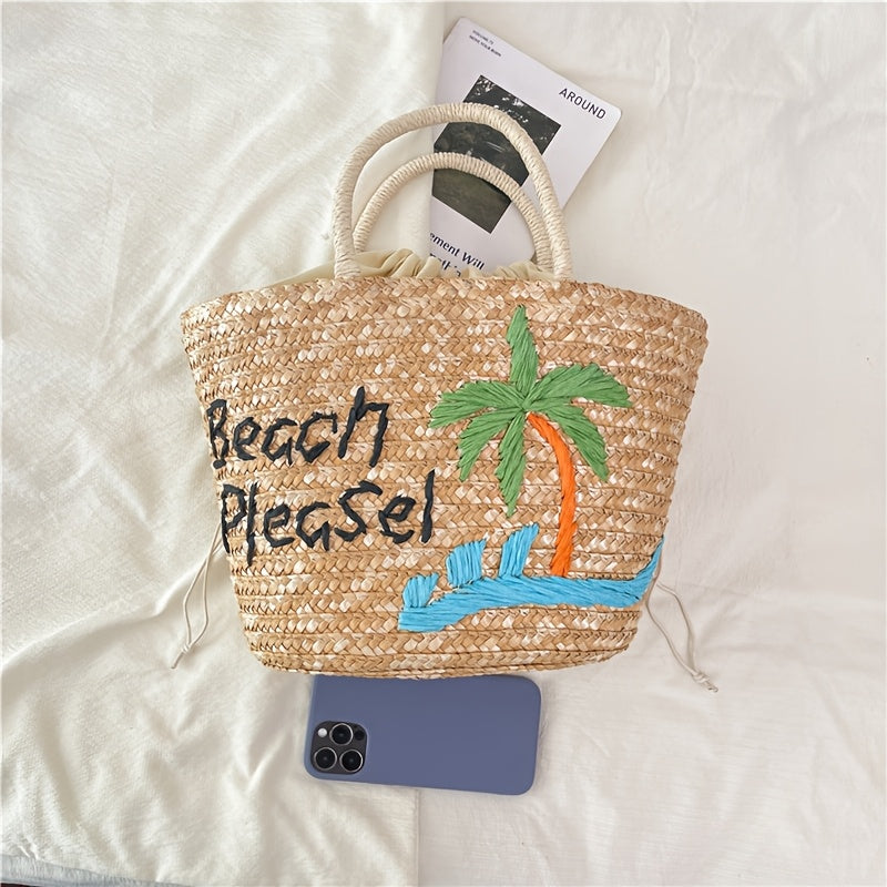 Große Damen Strandtasche Gewebt mit Kordelzug