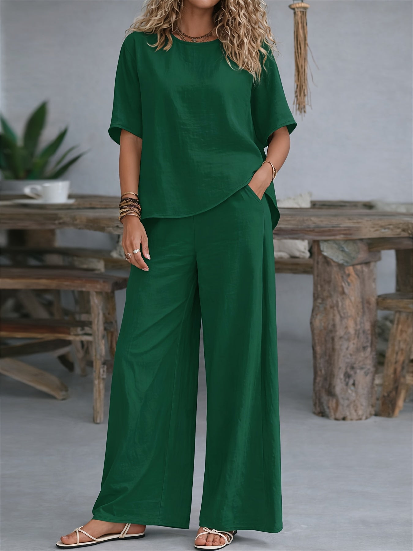 Damen Set – Zweiteiler Shirt & Weite Hose Lässig
