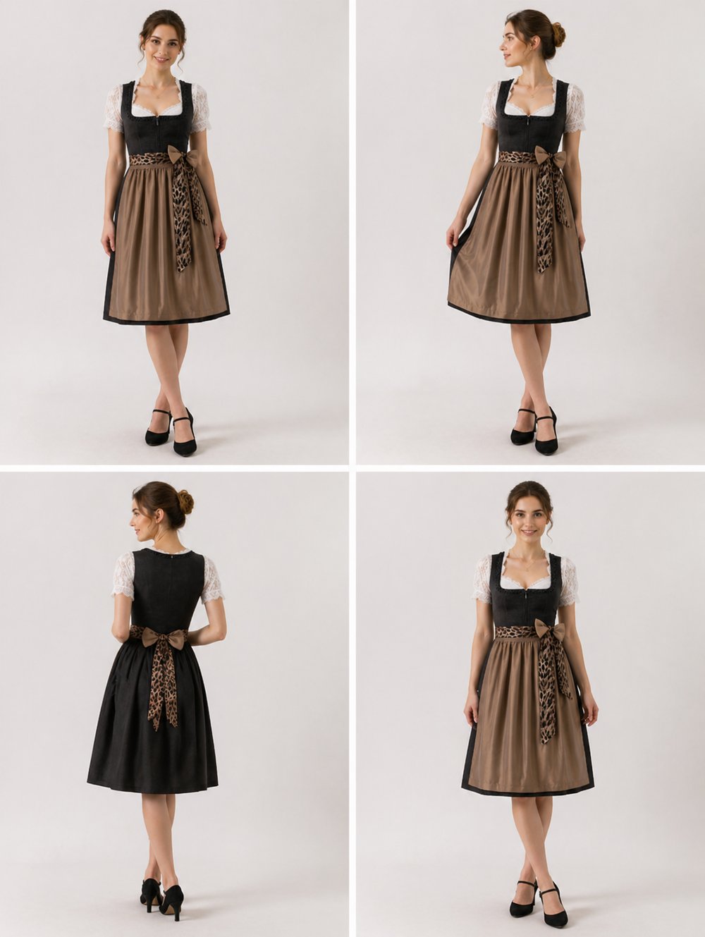 Damen Oktoberfest Kleid mit Leopardenmuster und Schleife