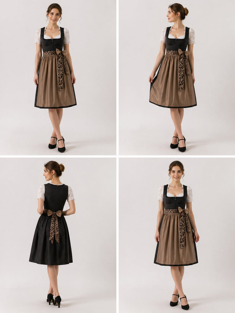 Damen Oktoberfest Kleid mit Leopardenmuster und Schleife