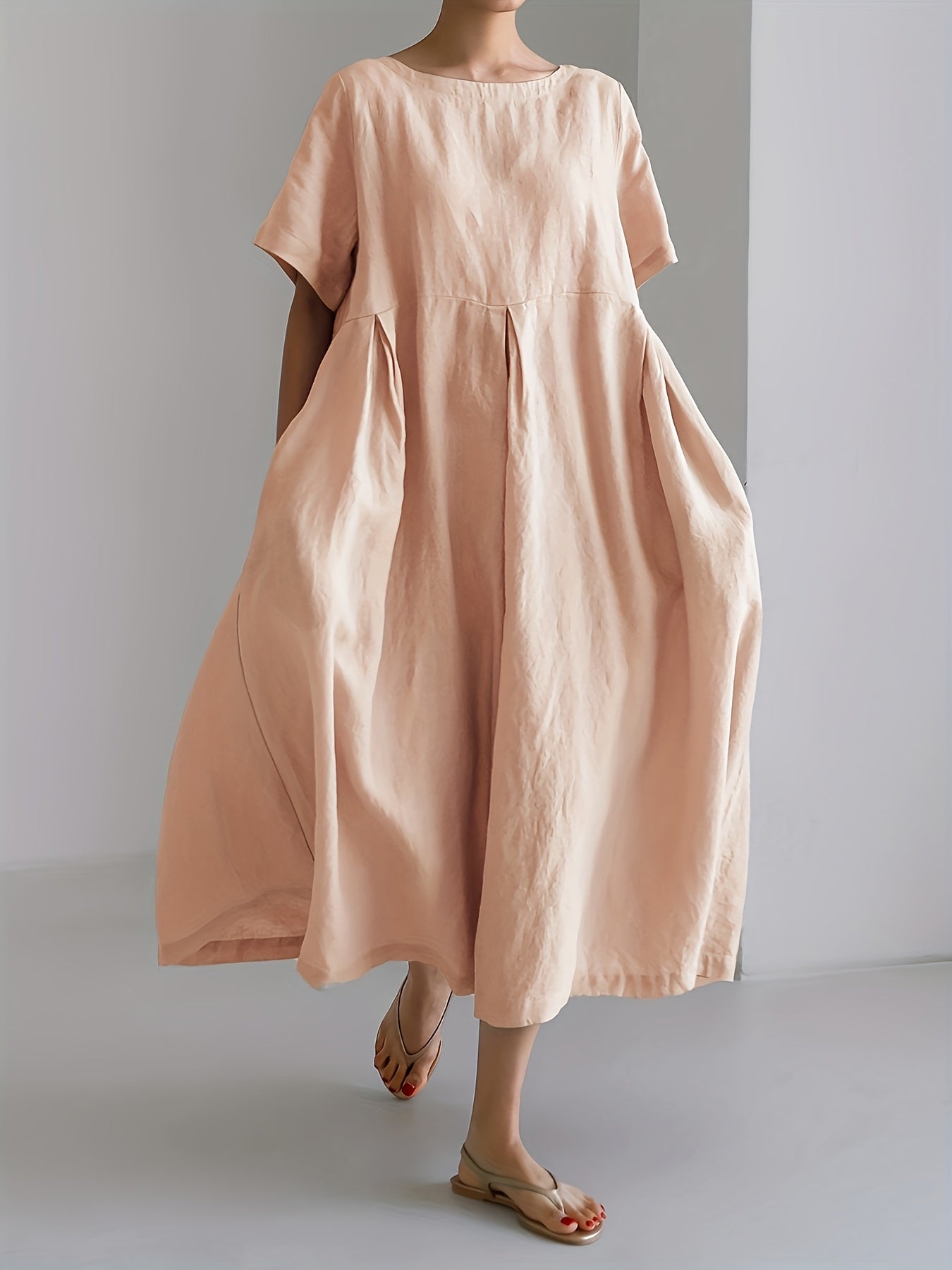 Damen Lockeres Leinenkleid für Frühling und Sommer