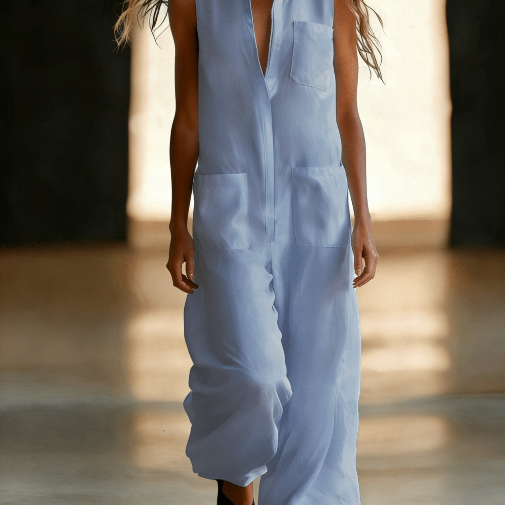 Damen Ärmelloser Wide-Leg Jumpsuit mit Taschen
