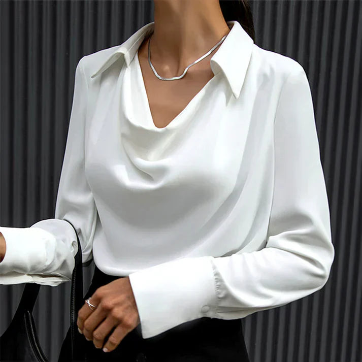Sophia Damen Seidenbluse – Wasserfallausschnitt & Langarm Elegant