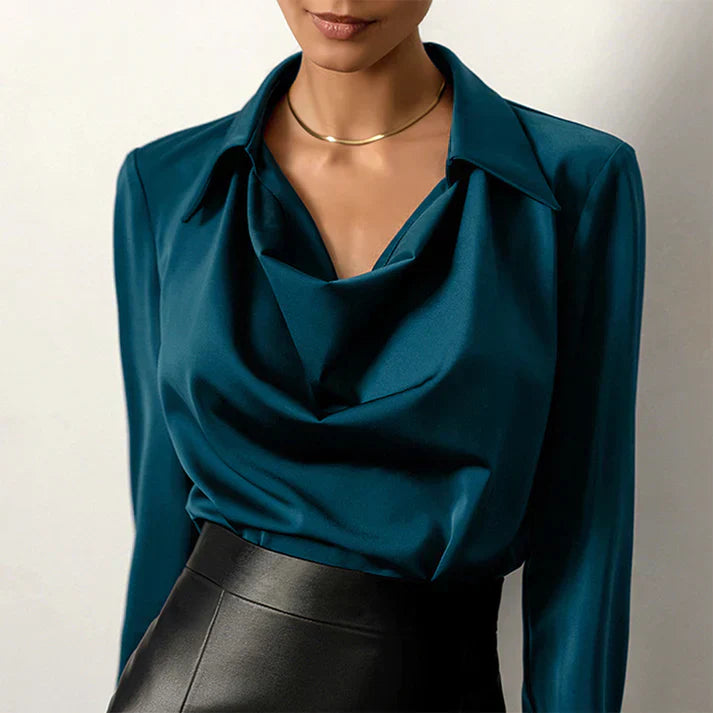 Sophia Damen Seidenbluse – Wasserfallausschnitt & Langarm Elegant