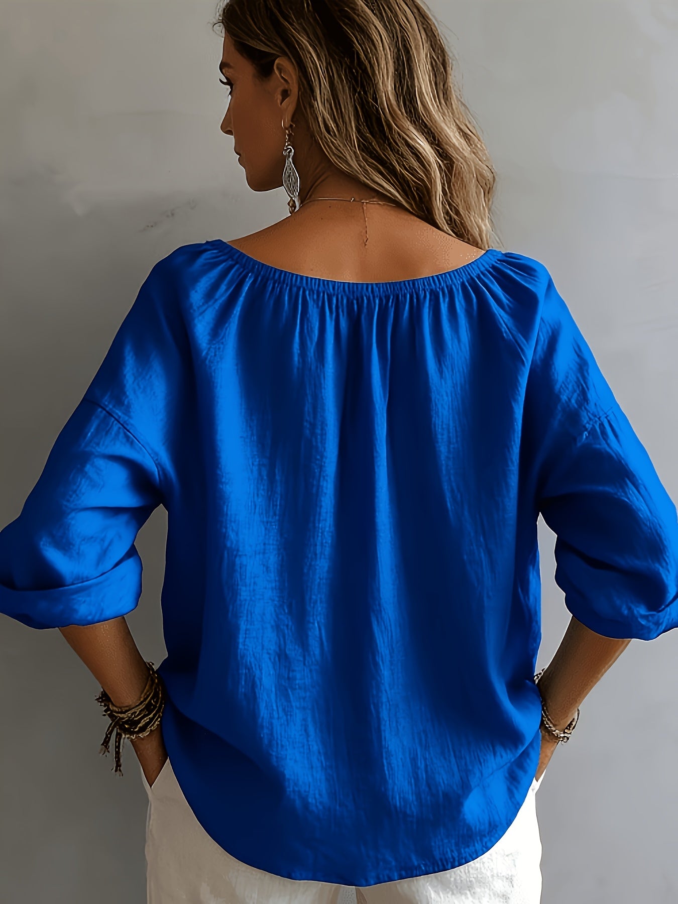 Damen Bluse – Leinenoptik & Eckiger Ausschnitt Locker Elegant