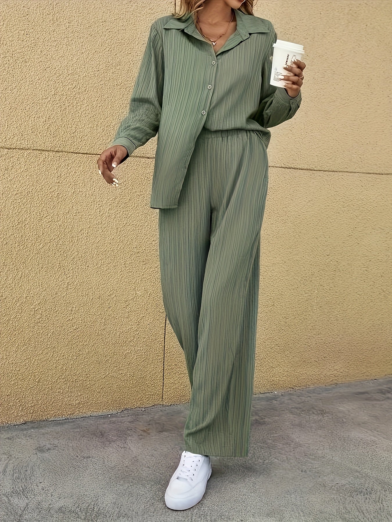 Damen Zweiteiliges Set mit Knopf-Top und Gerader Hose