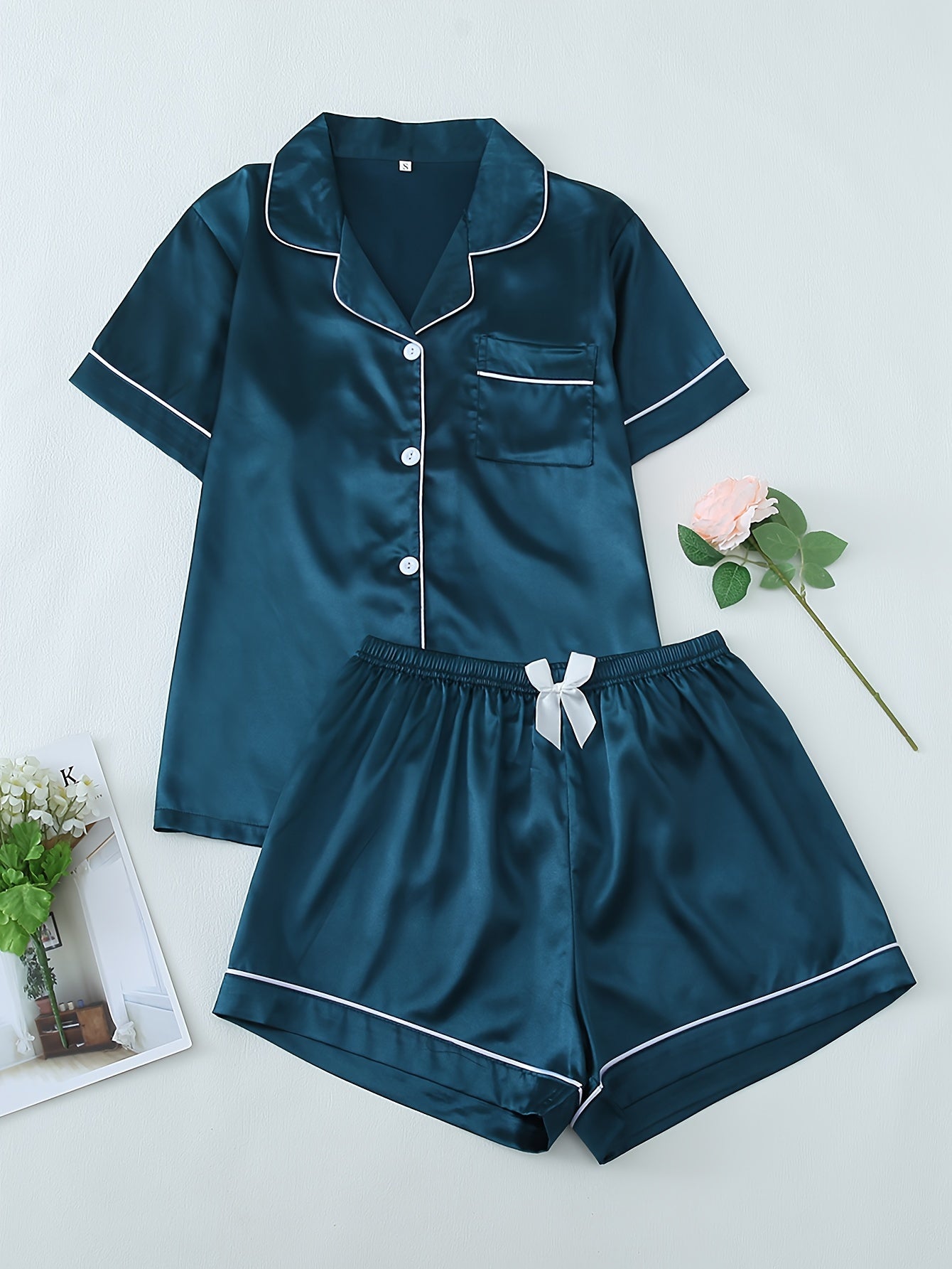Damen Pyjama Set – Satin Kurzarm Elegant
