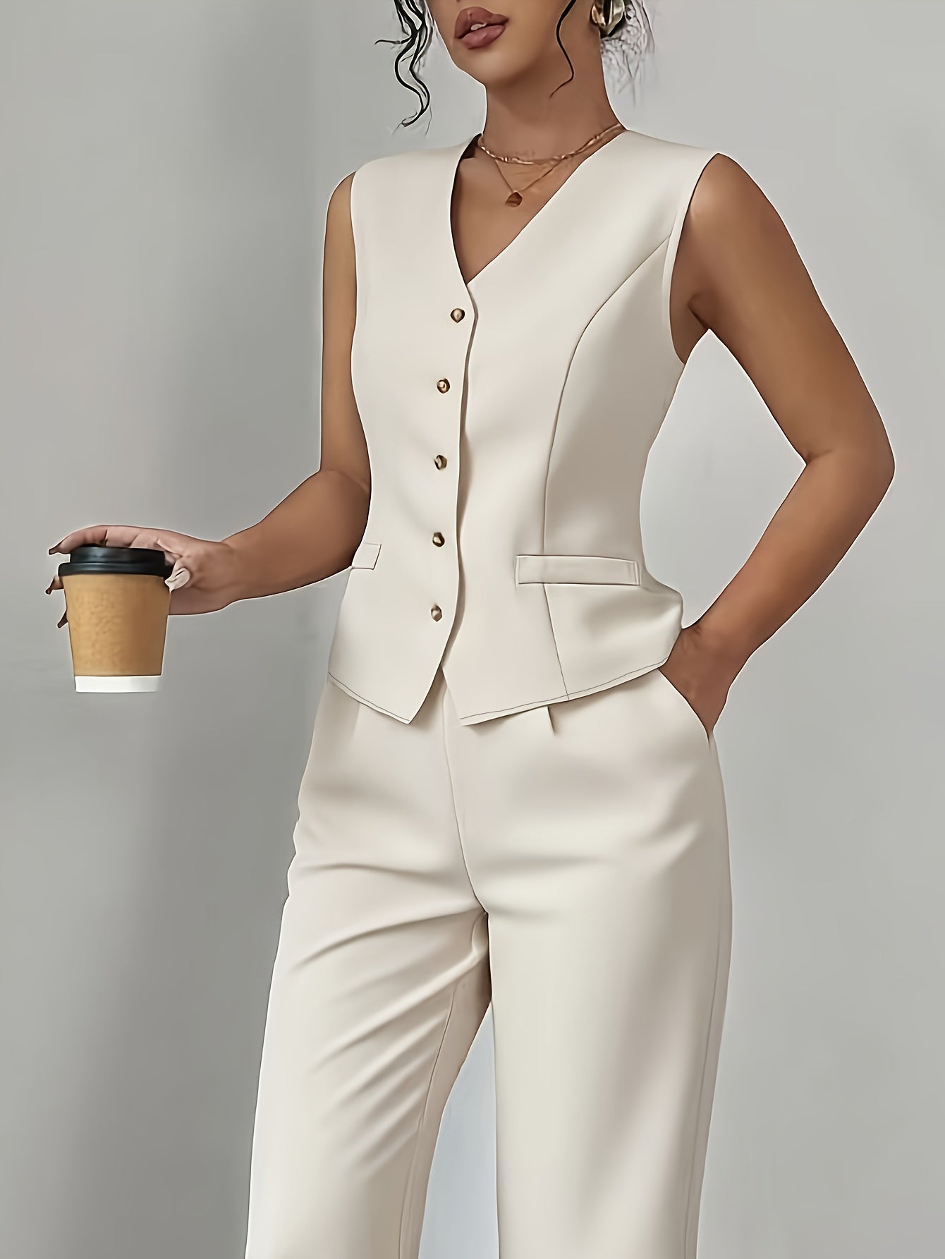 Damen Business Casual Set mit Weste und Gerader Hose
