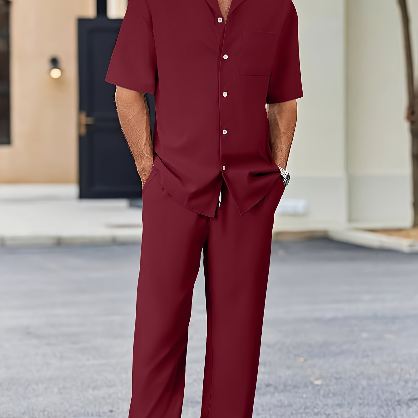 Herren Kurzarm Set mit Hemd und Lockerer Hose