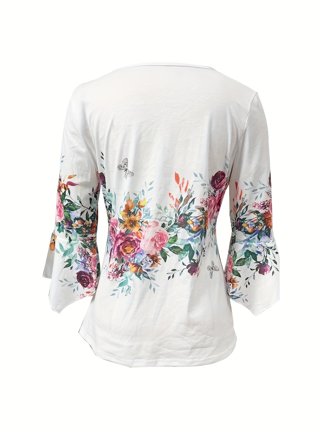 Damen Sommer Bluse mit Floral Print und Knopfleiste