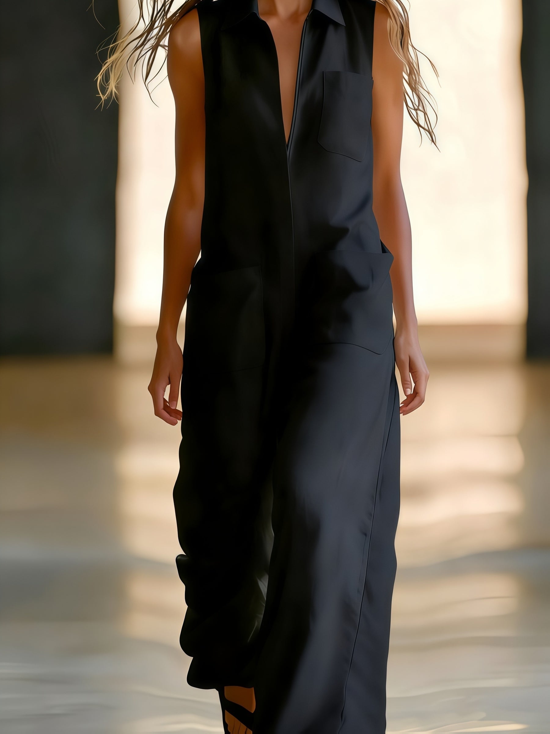 Damen Ärmelloser Wide-Leg Jumpsuit mit Taschen