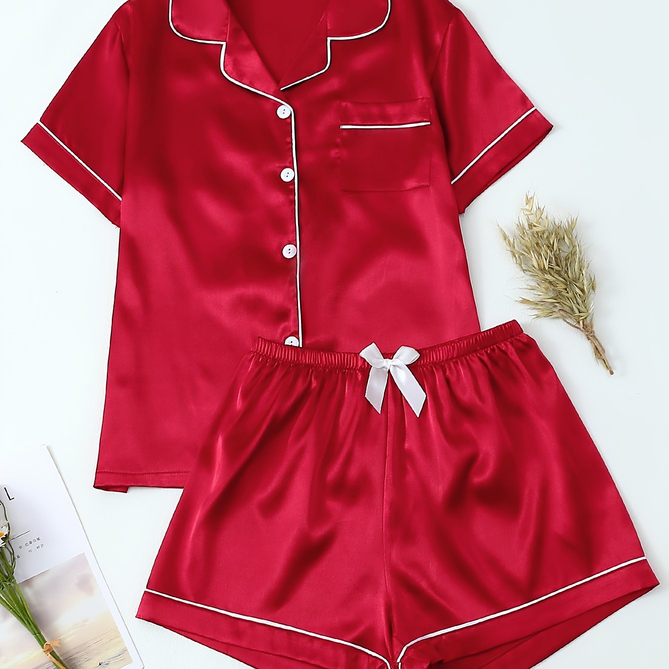 Damen Pyjama Set – Satin Kurzarm Elegant