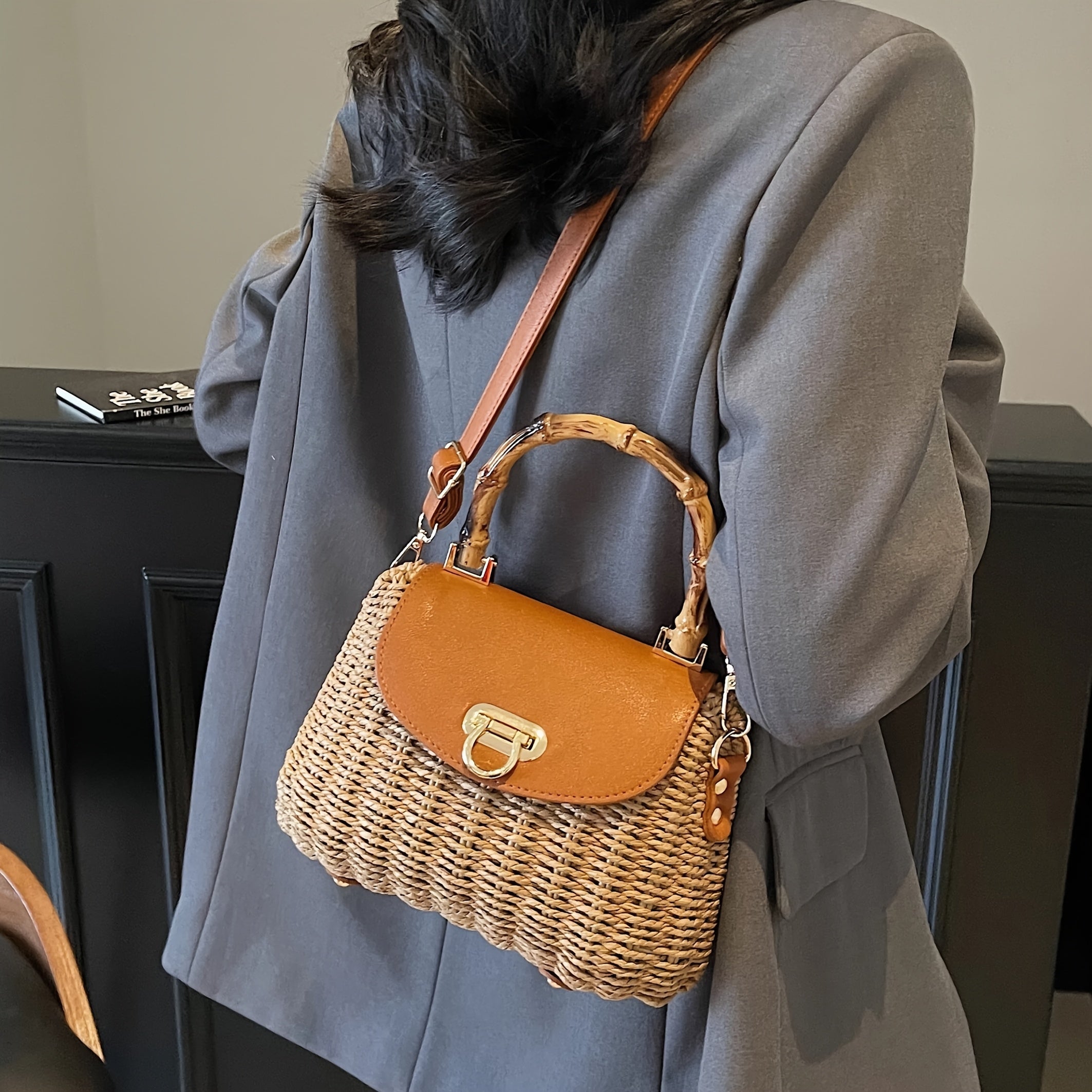 Damen Boho Strohtasche Handgewebt für Urlaub & Alltag