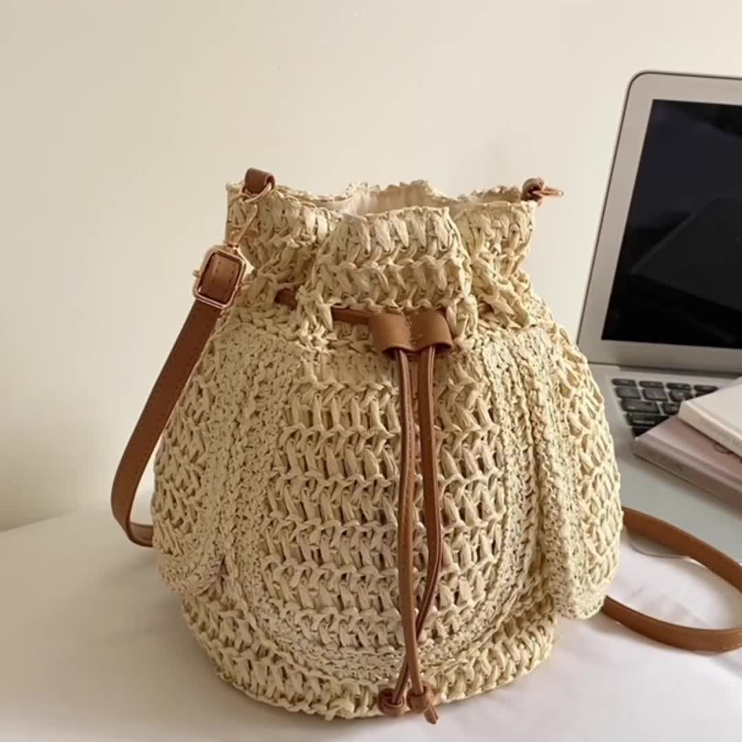 Perfect Lily™ | Damen Bucket Bag Faux Stroh für Strand & Alltag