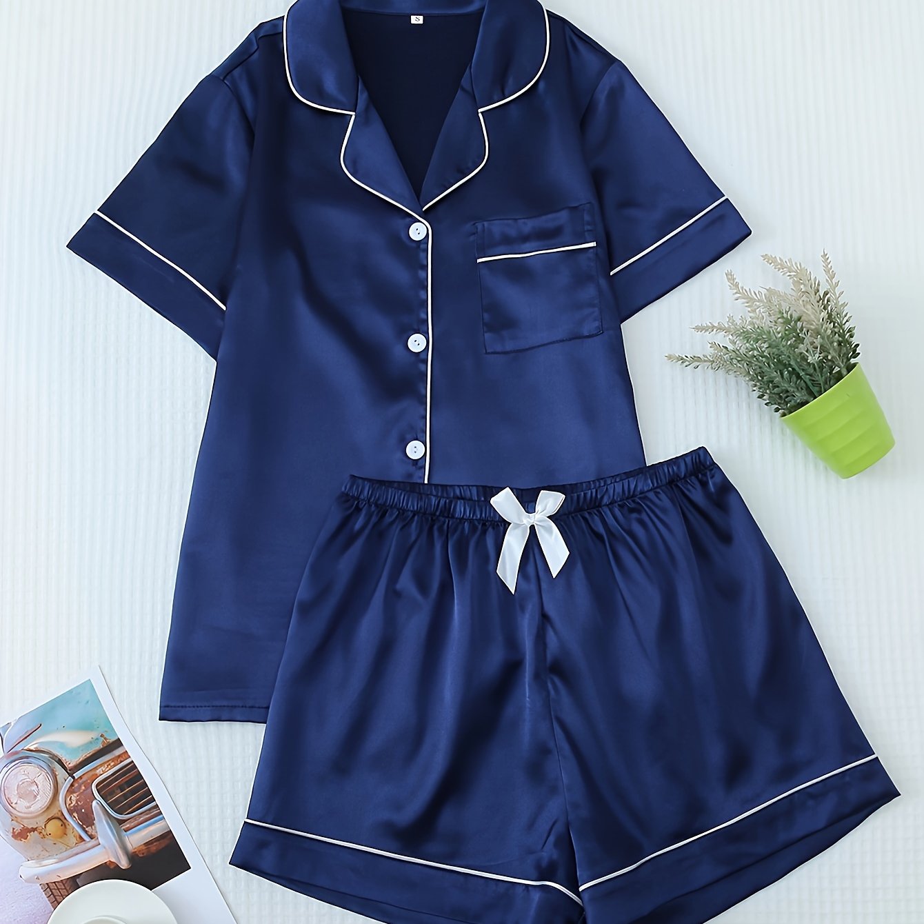 Damen Pyjama Set – Satin Kurzarm Elegant