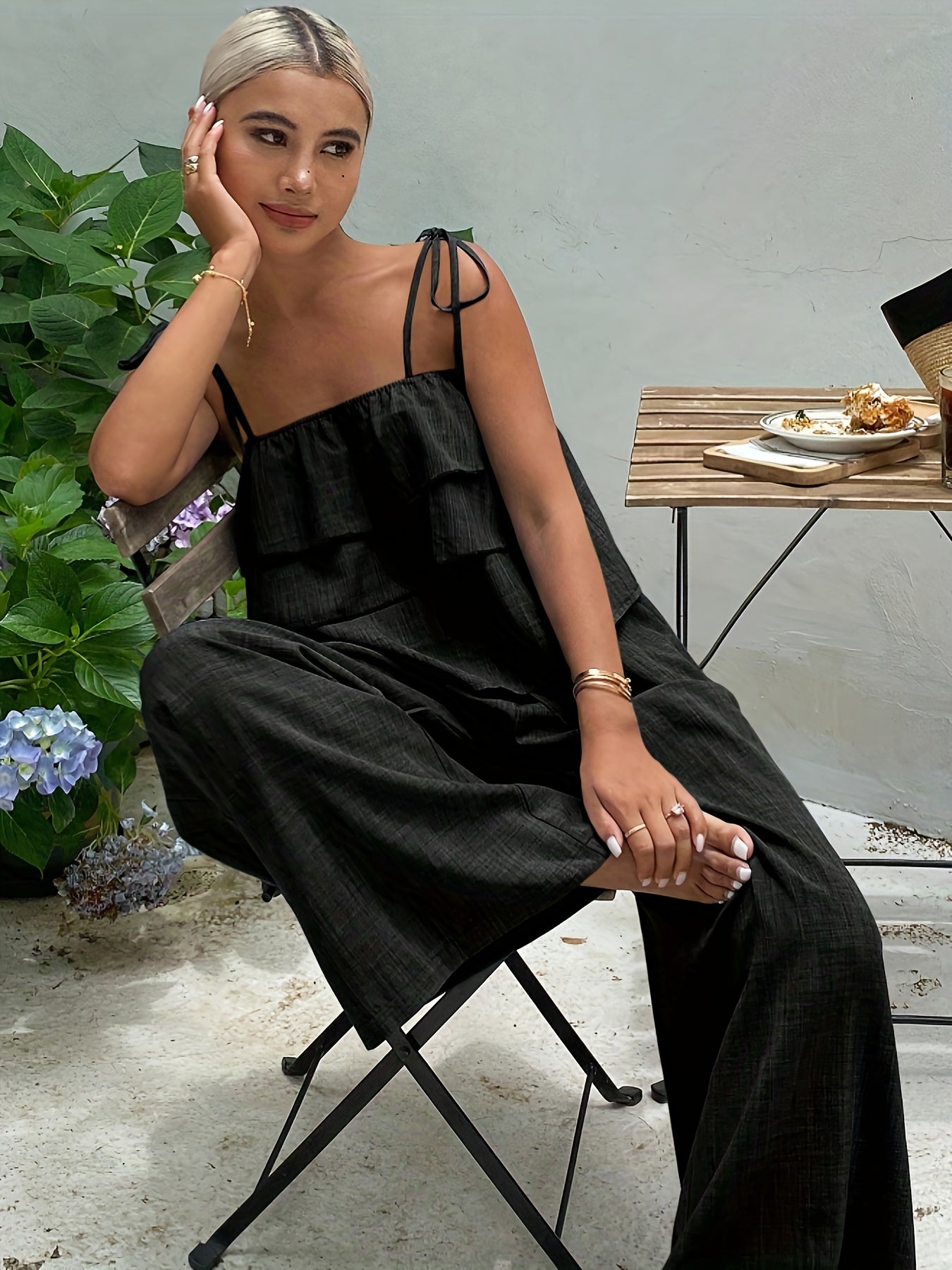 Damen 2-teiliges Set mit Rüschen-Cami und Bindehose