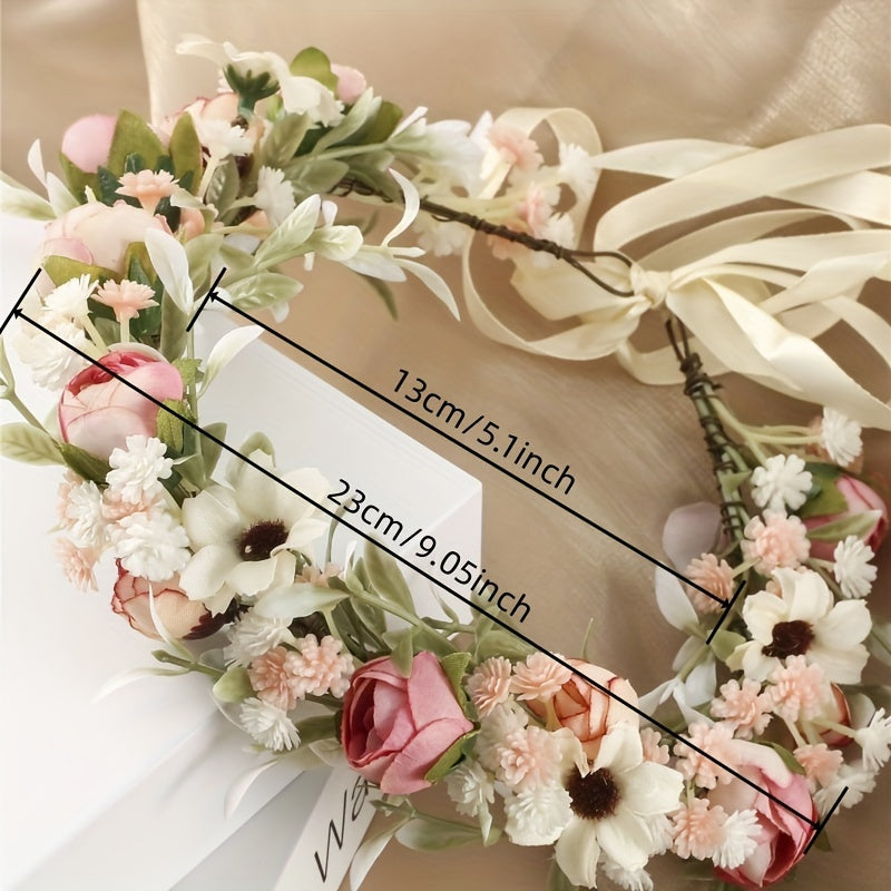 Damen Oktoberfest Blumenkranz mit Rosen und Schleierkraut