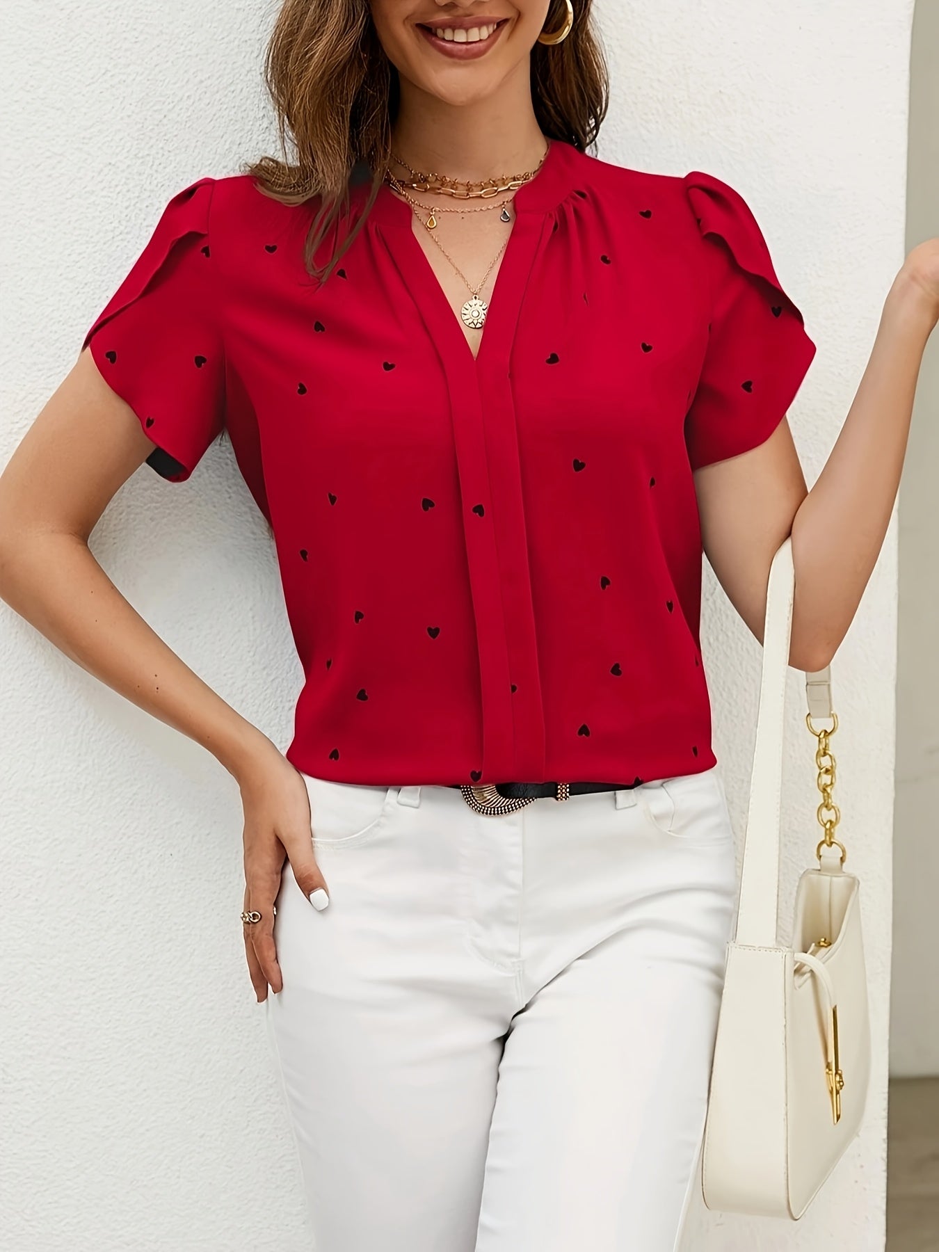 Damen Casual Bluse mit Herzmuster