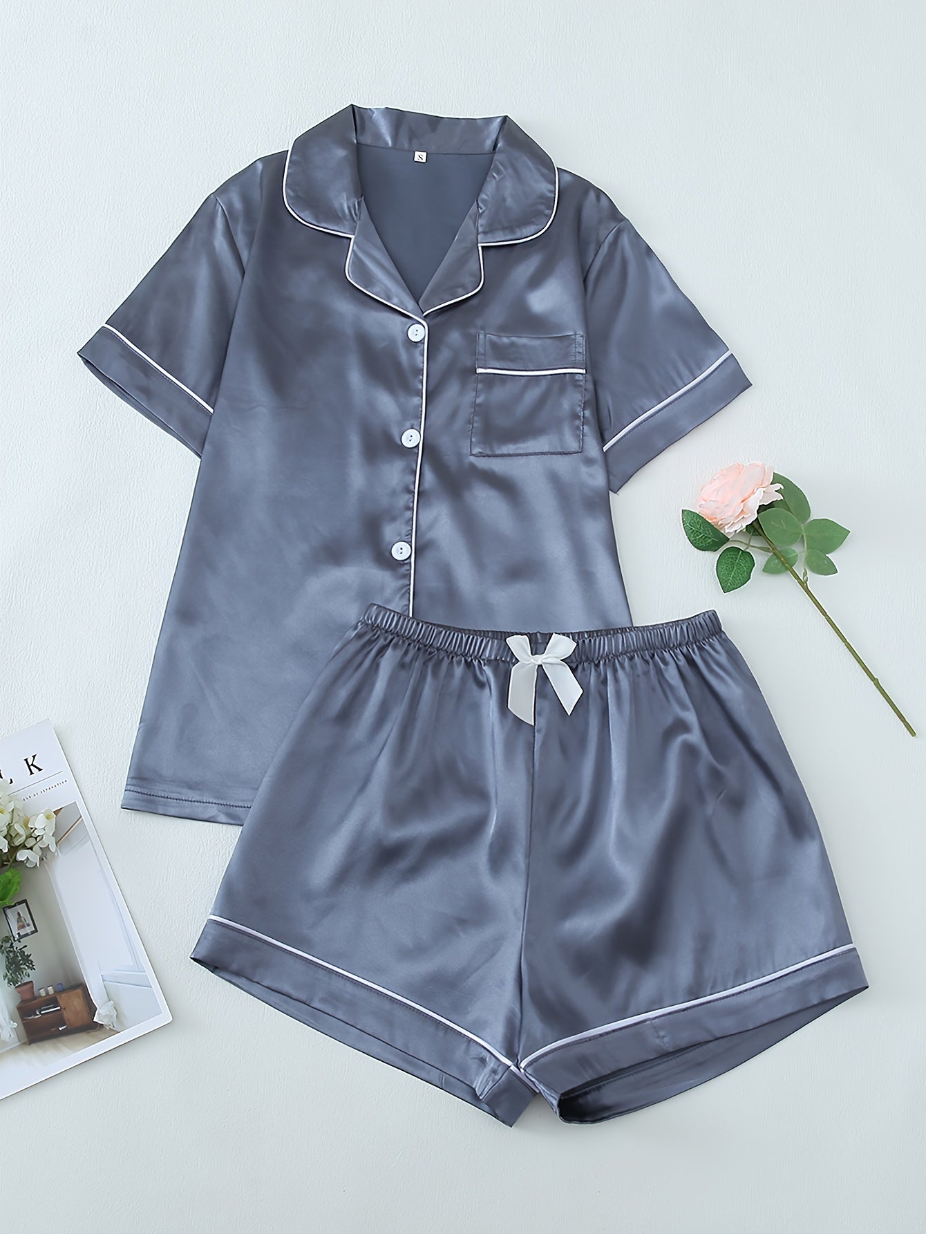 Damen Pyjama Set – Satin Kurzarm Elegant