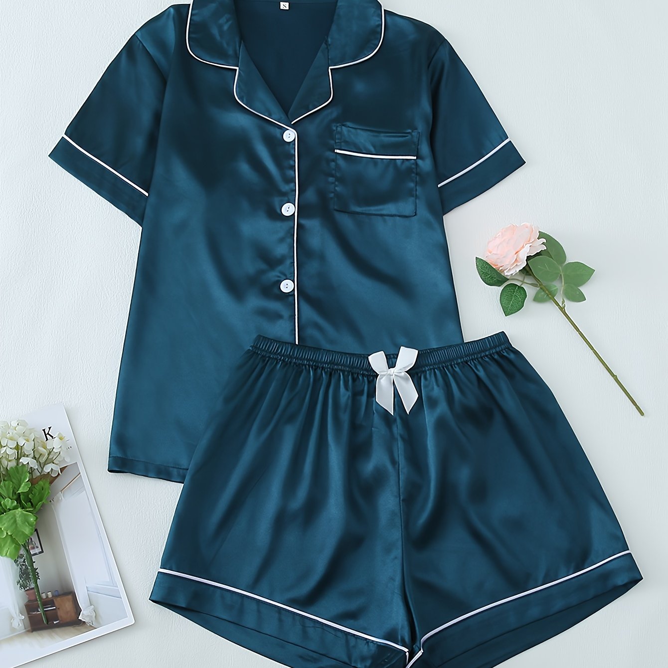 Damen Pyjama Set – Satin Kurzarm Elegant