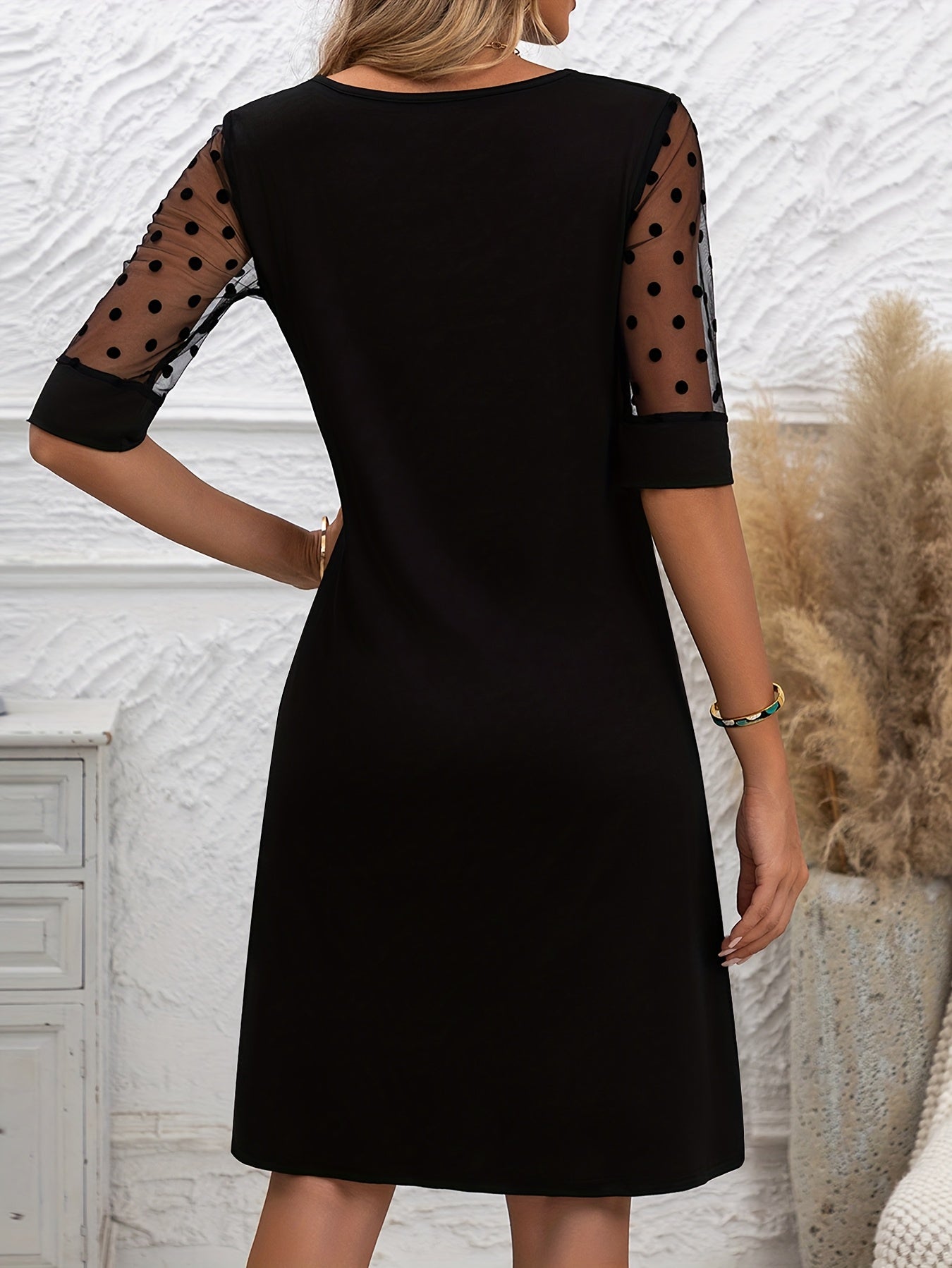 Damen Midikleid – Spitze Ärmel Elegant Schwarz