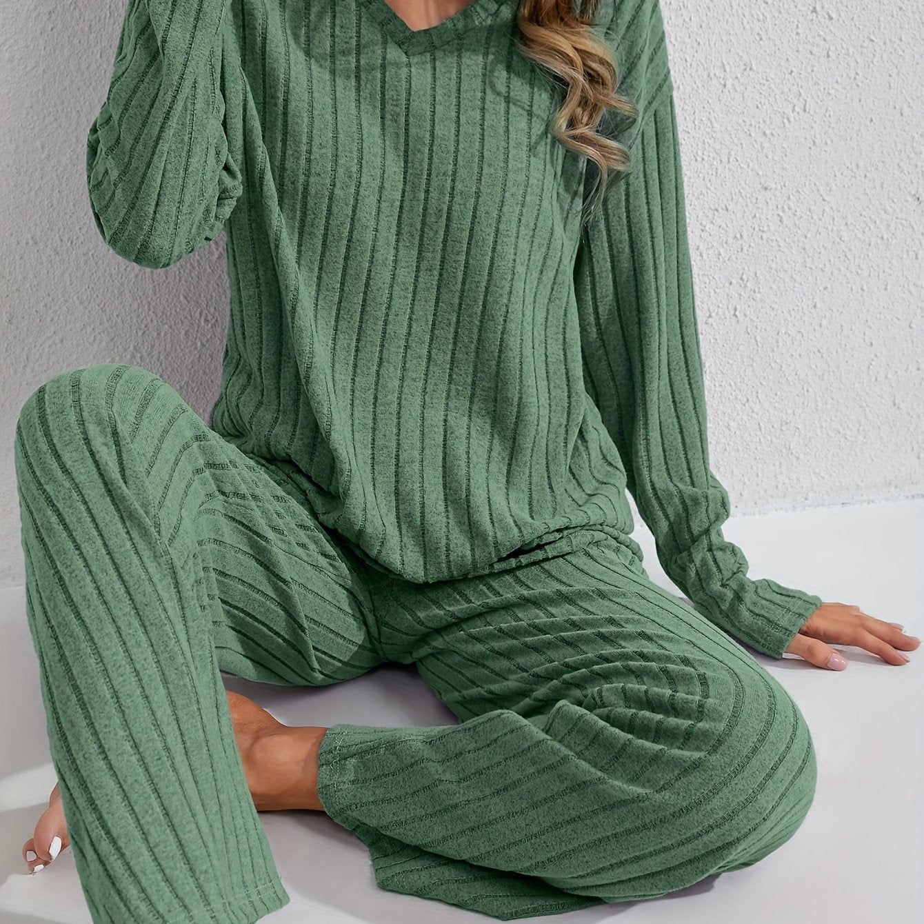 Damen Plus Size Loungewear Set mit Langarmtop und Hose