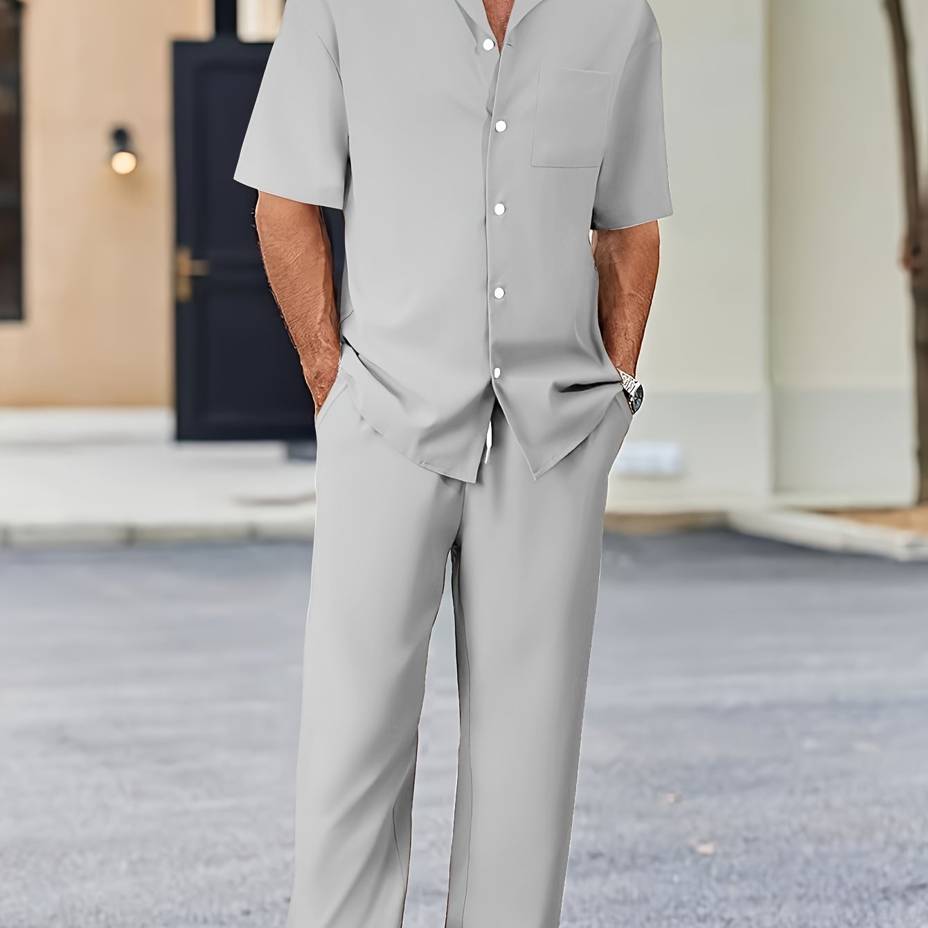 Herren Kurzarm Set mit Hemd und Lockerer Hose