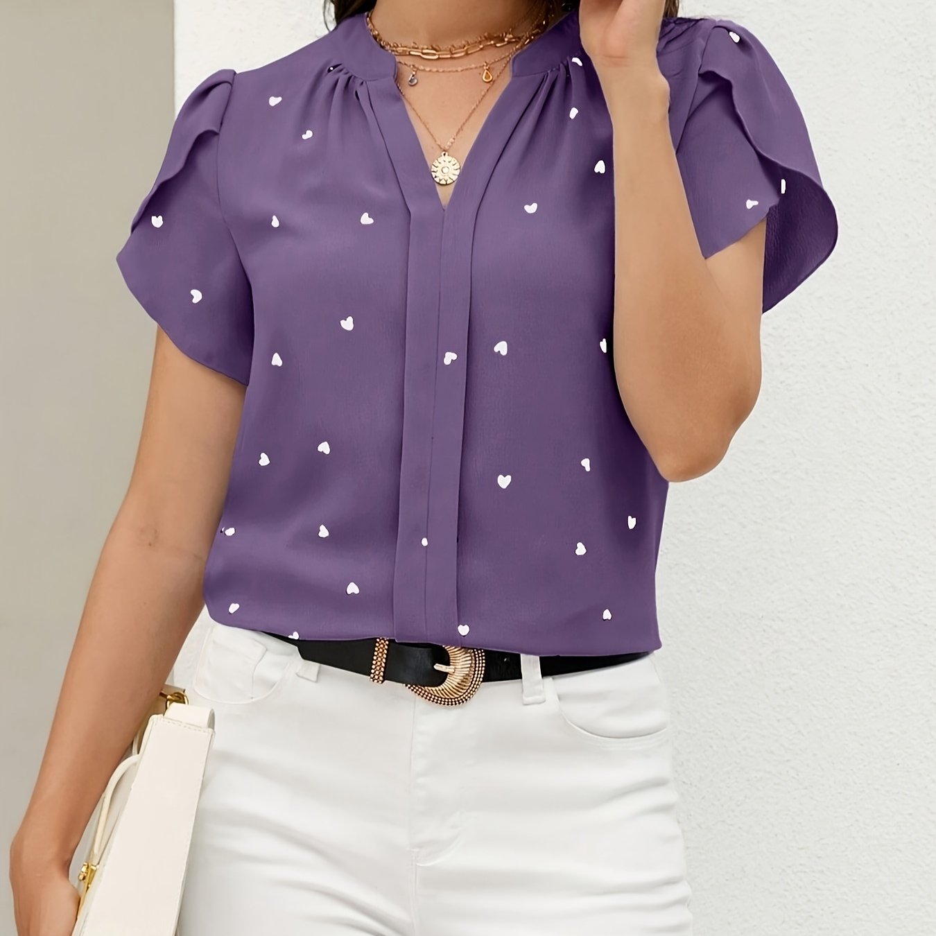 Damen Casual Bluse mit Herzmuster