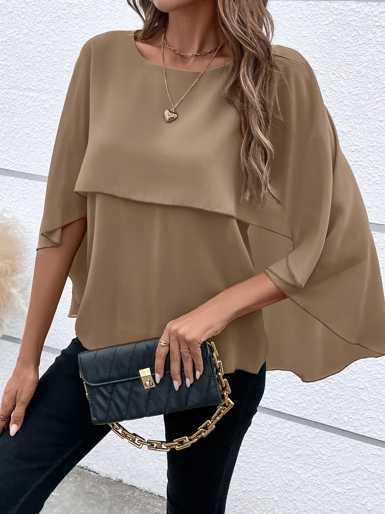 Damen Asymmetrisches Top in Einfarbigem Design
